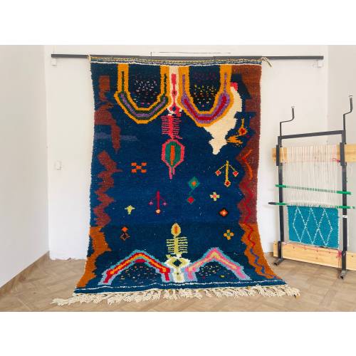 Moroccan Boujaad Berber Wool Rug, Boho Shag Living Room Area Rug, Colorful Soft Carpet, Berber Bohemian Rug