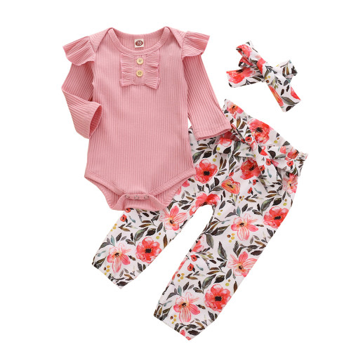 LMTODLFG Baby Girl Clothes Baby Girls Solid Ruffle Ribbed Romper+ Floral Pants Outfits Set Newborn Girl Clothes 0-6 Months