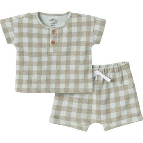 Modern Moments™ By Gerber Baby Boys' 2-piece Henley Shirt And Shorts Set, Light Sky Gingham, 3-6 Months