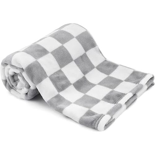 Plush Checkered Baby Blanket for Boys Girls Nursery, 30"*40" Warm Short Fleece Blanket Neutral for Infant Newborn, Small Fuzzy for Sleeping, Chenille or Stroller (Gray&White)