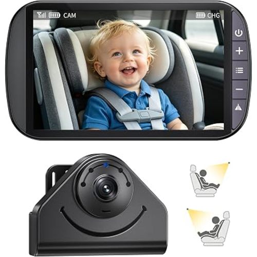 Wireless Baby Car Camera Monitor – 1080P HD Rear Seat Camera, 4.3” IPS Screen, 120° Wide Angle, IR-Cut Night Vision, USB & Battery Powered Plug and Play, for New Parents Infant Toddler Safety Driving