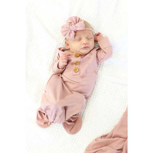 Solid Mauve Bamboo Baby Knot Gown & Hat