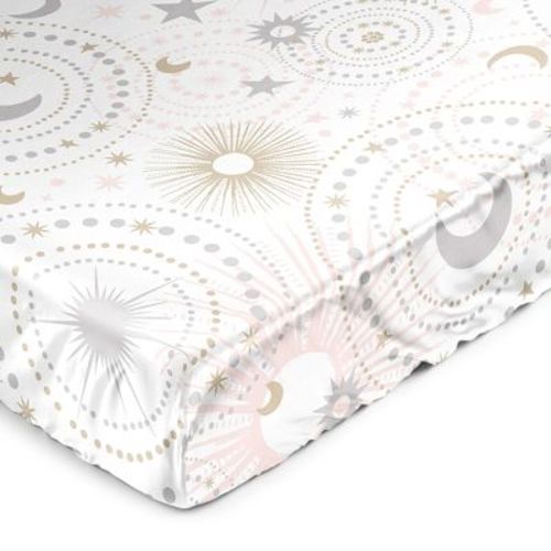 Sweet Jojo Designs Girl Satin Fitted Crib Sheet Celestial Pink Gold And Grey