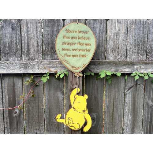 Winnie the Pooh Wooden Balloon Wall Hanging | Rustic Sage Nursery Sign | Pooh Bear Floating Quote Art | Baby Shower Gift | Disney Wall Art