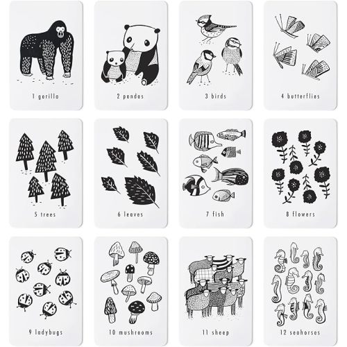 Wee Gallery Nature Number Cards, Educational Number Flashcards for Kids, Baby, Toddler, Black and White Animals and Numbers, Counting and Learning Cards for Visual Stimulation, Cognitive Development