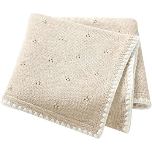 Baby Blanket Knit Ultra Soft Swaddle Receiving Blankets for Boys & Girls Cotton Knitted Newborn Infant Toddler Nursery Crib 30 x 40 Inch