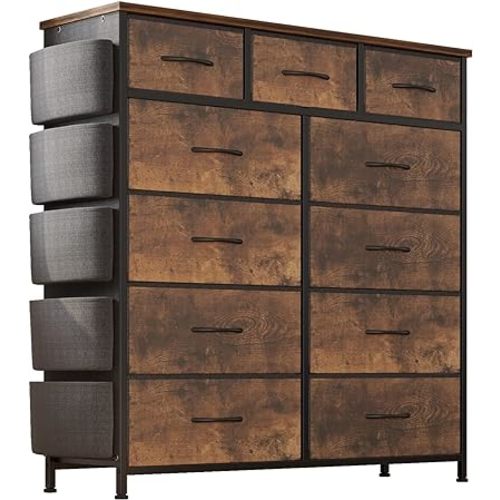 11 Drawer Fabric Storage Dresser for Bedroom Organization, Chest of Drawers with Deep Shelves, Side Pockets & Hooks, Sturdy Steel Frame & Wood Top, Baby/Kids Closet Organizer Unit