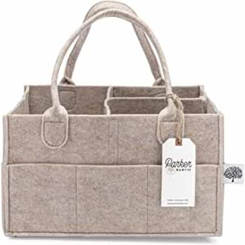 Parker Baby Diaper Caddy - Nursery Storage Bin and Car Organizer for Diapers and Baby Wipes - Oatmeal