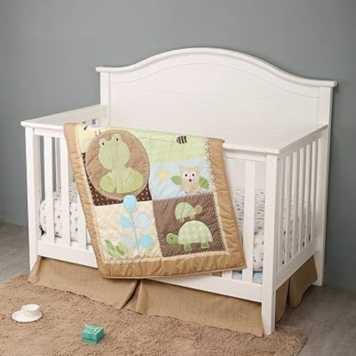 4 PCs Turtle Frog Nursery Crib Bedding Set Brown Green Garden Ducks Bee Cot Bedding Set (Green 2), 27 X 52