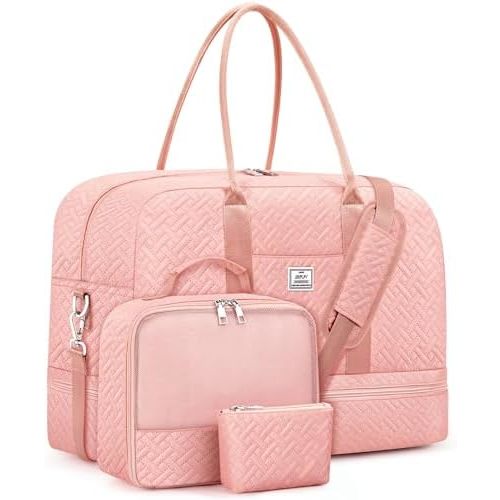 IBFUN Weekender Bags for Women, Large Overnight Bag Canvas Travel Duffel Bag Carry On Tote with Shoe Compartment 21" 3Pcs Set