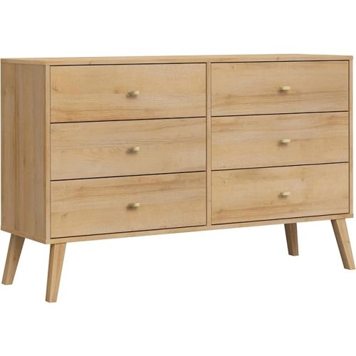 Prepac Milo Dresser, Natural Oak Dresser for Bedroom, Chest of Drawers with 6 Drawers 16" D x 52.5" W x 33" H, ODBR-1406-1-S
