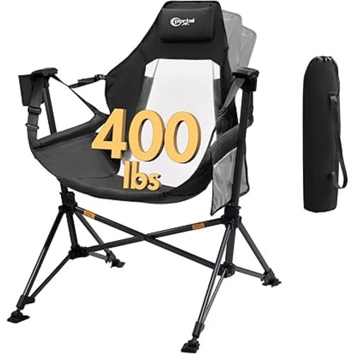 PORTAL Hammock Camping Chair, Portable Outdoor Swinging Chairs, Rocking Chair for Adults with Adjustable Back and Height for Lawn, Backyard, Patio, Supports 400 lbs, Breathable Mesh High Back, Black