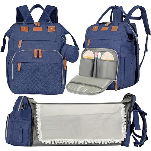 large diaper bag backpack,baby bag with changing station for Boys Girls,Multifunctional Diaper Bag,Mommy Bag With USB Charging Port(Blue)