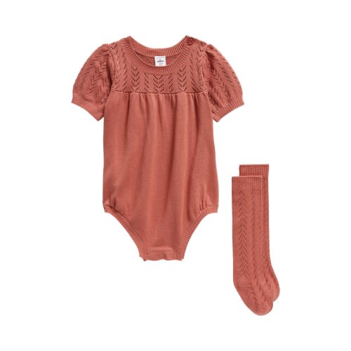 Baby Pointelle Bubble Romper & Socks, 6M