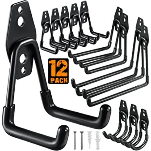 12 Pack Garage Hooks Heavy Duty,Utility Steel Garage Storage Hooks,Wall Mount Garage Hanger&Organizer for Organizing Power Tools,Ladders,Bulk Items,Bikes,Ropes and More Equipment