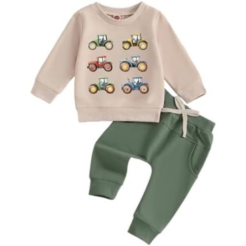 Fernvia Toddler Baby Boy Clothes Set 2T 3T 4T 5T Truck Excavator Print Long Sleeve Sweatshirt Elastic Pants Fall Outfits