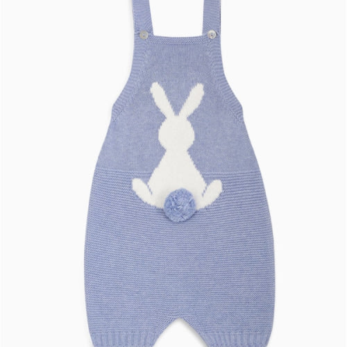 Blue Crispa Cotton Bunny Baby Knitted Dungarees | La Coqueta Kids