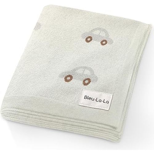 Knit Baby Blanket for Girls and Boys 100% Cotton Buttery Soft Cozy Receiving Swaddle Crib Stroller Blanket for Shower Gift Registry for Newborns, Infants, Toddlers (Cars - Cream)
