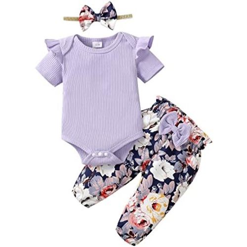 Infant Baby Girl Clothes Newborn Girl Outfit Long Sleeve Romper Pants Set Cute Baby Clothes for Girls Fall/Winter