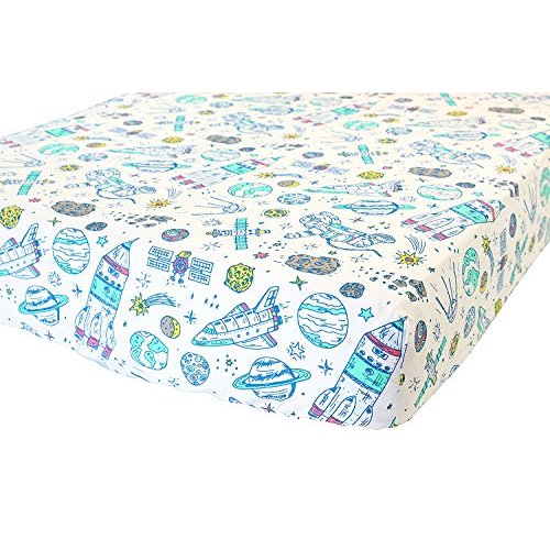 100% Cotton Fitted Crib Sheet - Premium Baby Bedding - Soft, Breathable & Durable - Space Print