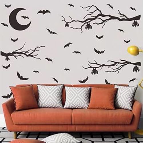 Halloween Bat Wall Decals Halloween Wall Decals Bat Window Decor Branches Wall Decals Halloween Eve Decor Home Window Decoration