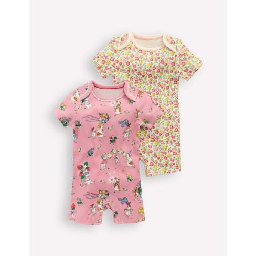 Twin Pack Short Rompers-Multi Summer Flowerbed
