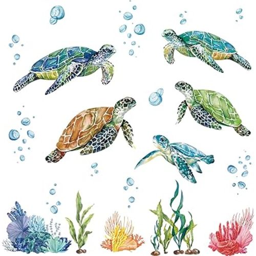 decalmile Sea Turtles Wall Stickers Under The Sea Coral Seaweed Wall Decals Bedroom Bathroom Baby Nursery Wall Decor