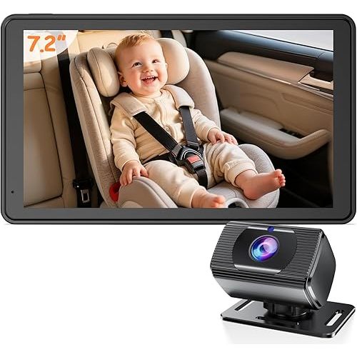 Baby Car Camera 7.2-Inch Monitor: 1080P HD Rear Facing Infant Backseat Camera with Night Vision 360° Rotation Wide Angle USB Plug & Play Anti-Glare Screen for Safe Driving by Rohent -F25