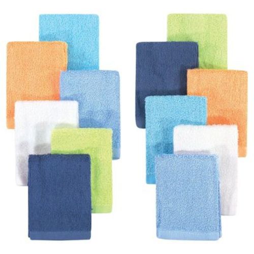 Hudson Baby Infant Boy Rayon From Bamboo Woven Washcloths 12pk, Blue Orange Lime, One Size