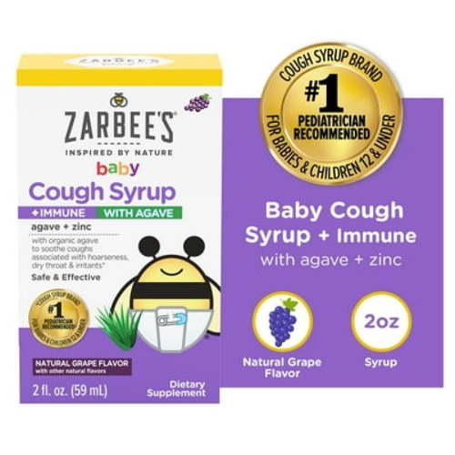 Zarbees Organic Baby Cough Syrup + Immune with Agave & Zinc, Cold Remedy for Infants, Grape Flavor