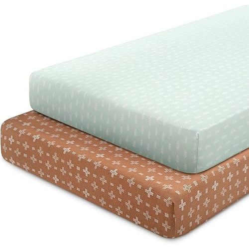 Delta Children Fitted Crib Sheets for Girls and Boys - 100% Organic Cotton Crib Sheet for Standard Crib and Toddler Mattresses - 28x52 Inch - GOTS Certified (Pack of 2), Neutral Boho