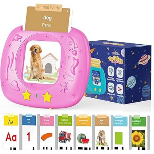 Toddlers Bilingual Spanish & English Talking Flash Cards with 288 Sight Words, Speech Therapy Toys for 1 2 3 4 5 6 Years Old Boys and Girls, Learning Educational Kids Gifts (Pink)