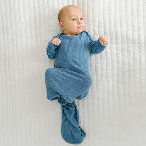 Heather Blue Ribbed Infant Knotted Gown