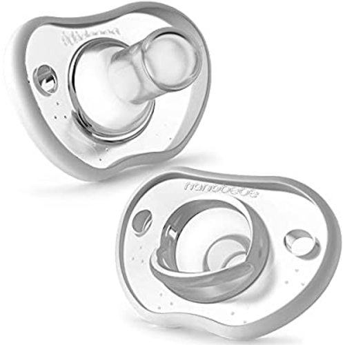 Nanobebe Baby Pacifiers 0-3 Month - Orthodontic, Curves Comfortably with Face Contour, Award Winning for Breastfeeding Babies, 100% Silicone - BPA Free. Perfect Baby Registry Gift 2pk,White