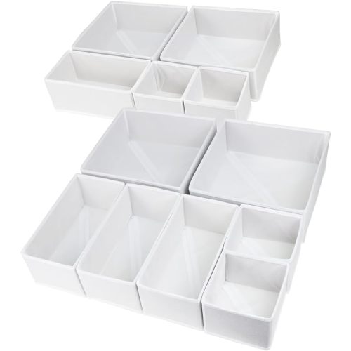 12 Pack Drawer Organizers for Clothing, Foldable Clothes Drawer Organizer for Underwear, Folded Clothes, Baby Clothing, Socks, Bra, Towels, Ties - Multi-pack Clothes Organizer Storage Box (White)