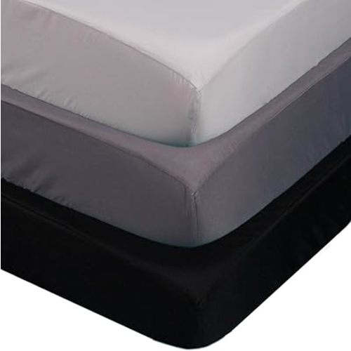 Belsden 3 Pack Soft Waterproof Crib Sheets, Wipeable Machine Washable Crib and Toddler Mattress Pad Cover, Fitted Microfiber Baby Boy Sheets Set, 28’’x 52’’, Light Grey & Dark Grey & Black