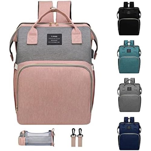 Baby Diaper Bag Backpack, Diaper Bag with Changing Station Girl Boy Diaper Bag, Large Capacity, 900d Excellent Oxford(Pink Grey)