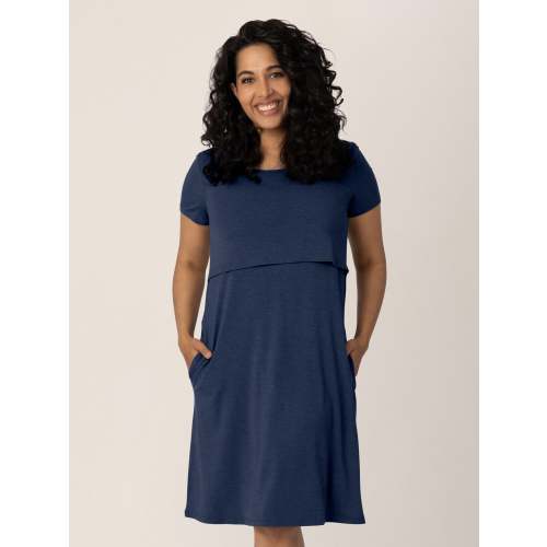 Eleanora Bamboo Maternity & Nursing Dress | Navy Heather
