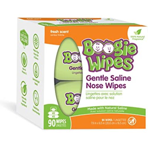 Saline Nose Wipes by Boogie, for Baby & Kids, Face, Hand & Body, FSA/HSA Eligible, Made with Vitamin E, Aloe, and Natural Saline, Fresh Scent, 45 Count (Pack of 2)