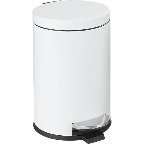 SunnyPoint 4.5 Liter(1.2 Gallon) Small Round Trash Can with Plastic Inner Bucket; Bathroom, Office, Kitchen and Bedroom Step On and Slow Close (WHT)