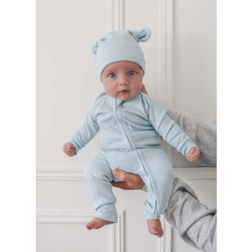 Zip Romper | Baby Blue Rib (NO FRILL) – Little and Fern