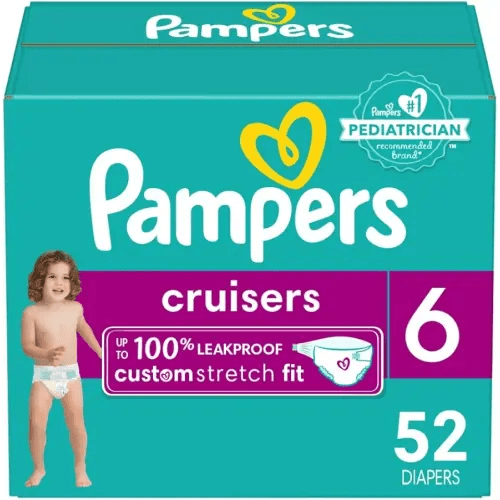 Pampers Cruisers Diapers - Size 6, 52 Count, Disposable Active Baby Diapers with Custom Stretch