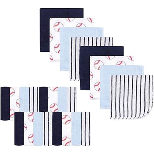 Luvable Friends Unisex Baby Super Soft Bundle Washcloths, Baseball, One Size