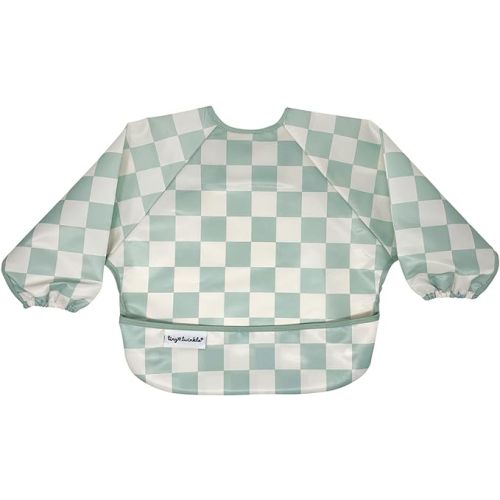 Tiny Twinkle Mess Proof Baby Bib, Full Sleeve Bib Outfit, Waterproof Bib for Toddlers, Machine Washable, Tug Proof Closure - Small 6-24 Months - Checkers Green
