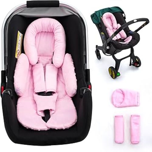 Infant Car Seat Insert with Extra 3 Strap Covers, Thickened Carseat Head and Body Support for Infant, Reversible Baby Car Seat Cushion for Boys Girls, Soft Mink Dot Newborn Insert for Preemie
