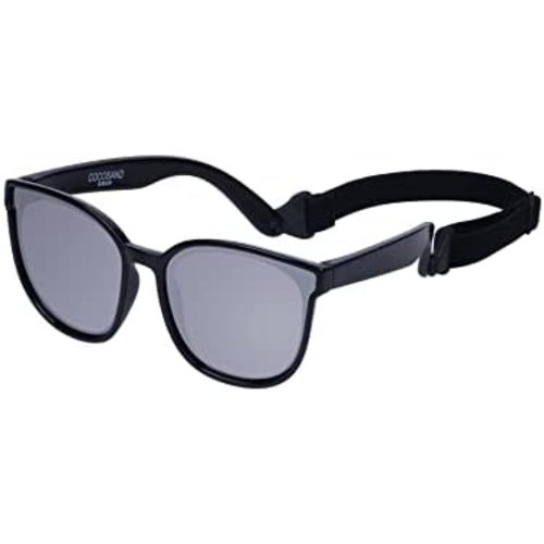 COCOSAND Baby Sunglasses with Strap Vintage Square Fame UV Protection Lens for Infant Baby Toddler Girl Boy Age 6-24months, Black