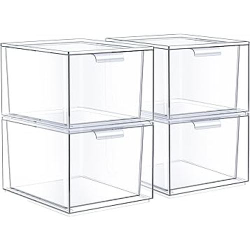 Sorbus Stackable Acrylic Drawers - Clear Make Up Organizers for Vanity - 4 Plastic Storage Bins for Room Decor, Bathroom Organization and Storage, Office Supplies, Makeup Drawer Organizer, Undersink