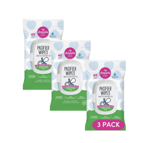 Dapple Pacifier Wipes, for Baby and Toddlers, Diaper Bag Essentials, Fragrance Free 40 Ct, Pack of 3