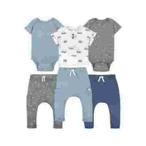 Little Star Organic Baby Boy 6Pc Mix and Match Outfit Set, Arona Blue, Size 0-3 Months