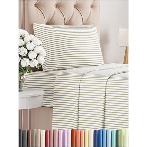 Twin Size 3 Piece Sheet Set - Comfy Breathable & Cooling Bed Sheets Set - Hotel Luxury Bedding for Women, Men, Kids, Teens, Boys & Girls - Deep Pockets, Soft, Wrinkle Free - Oeko-Tex - Beige Stripes 2